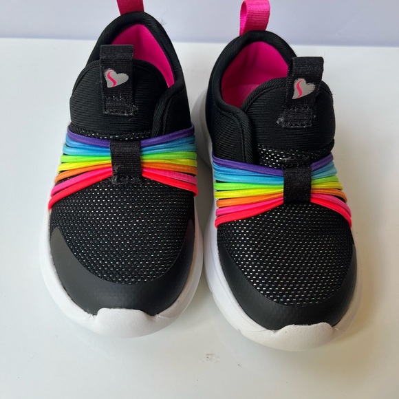 Lil' Skechers Girls size 6 Black & Rainbow Slip-On Sneakers - Picture 3 of 9